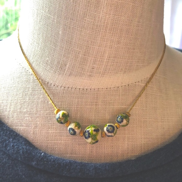 Vintage Dainty 15” Gold Chain With 5 Floral Beads - Picture 1 of 3